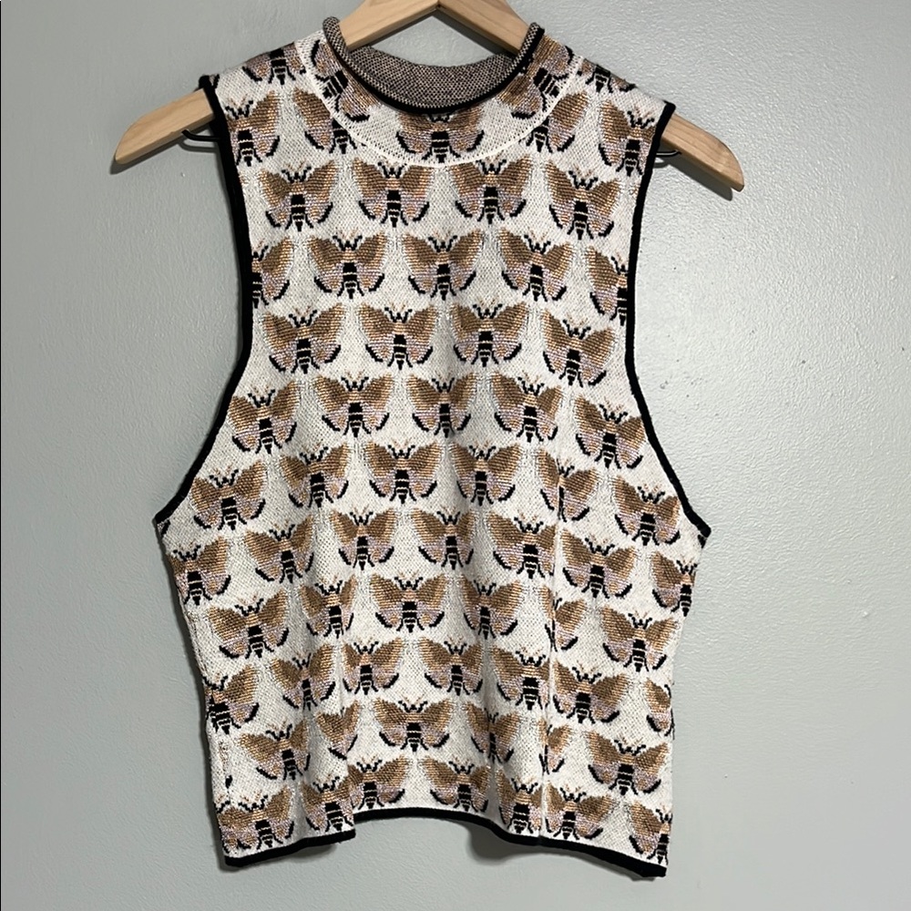 Anthropologie Black and Cream Bee Pattern Sweater